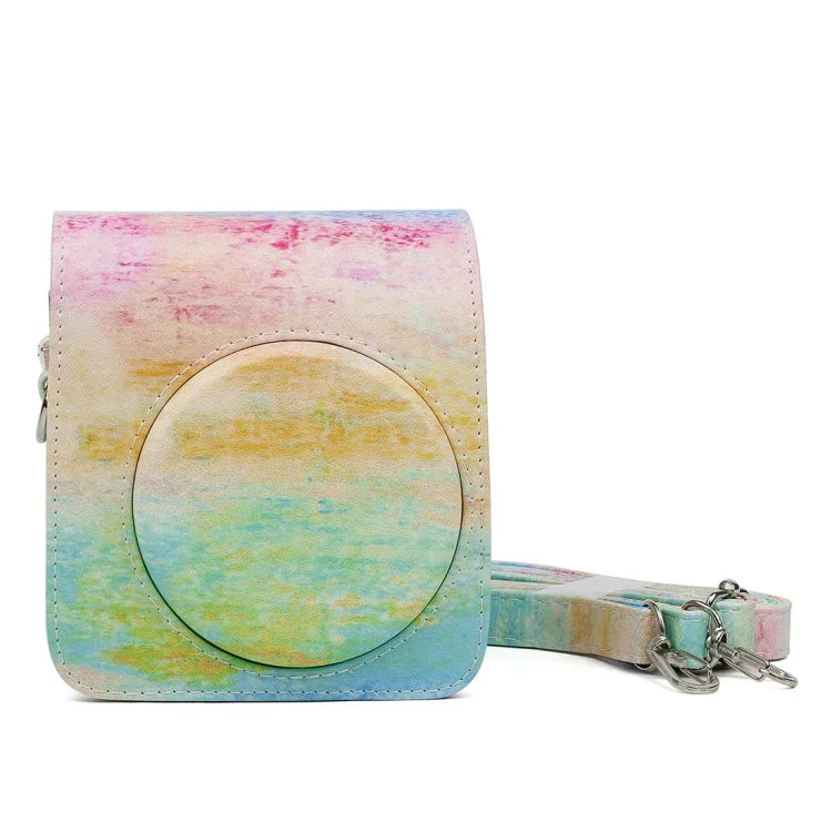 Schutzhülle aus PU-Leder mit Regenbogen-Ölgemälde-Muster für die FUJIFILM Instax Mini70 Kamera, Regenbogen-Ölgemälde