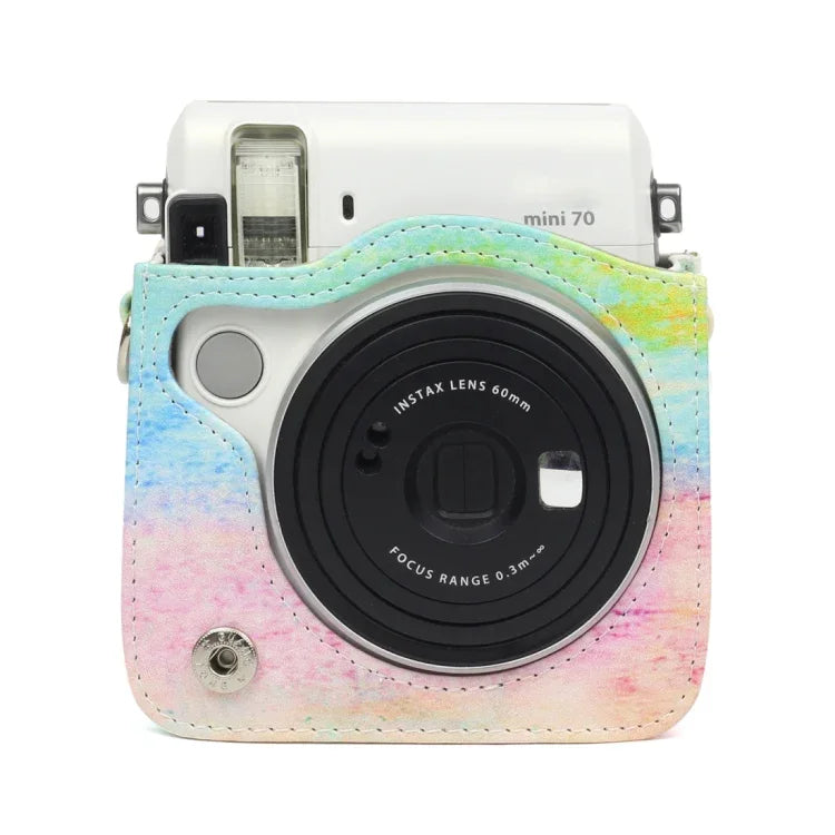 Schutzhülle aus PU-Leder mit Regenbogen-Ölgemälde-Muster für die FUJIFILM Instax Mini70 Kamera, Regenbogen-Ölgemälde