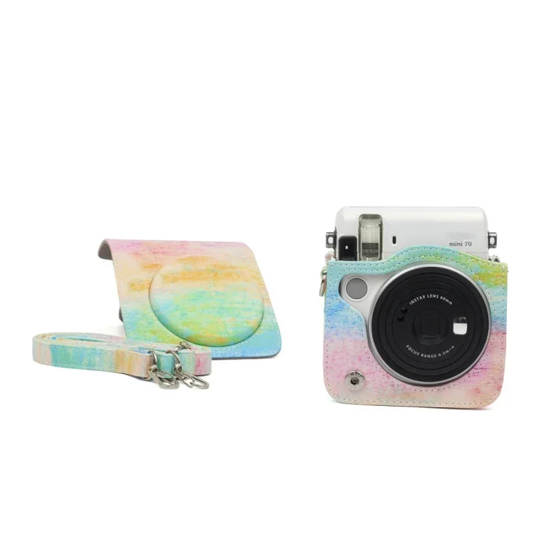 Schutzhülle aus PU-Leder mit Regenbogen-Ölgemälde-Muster für die FUJIFILM Instax Mini70 Kamera, Regenbogen-Ölgemälde