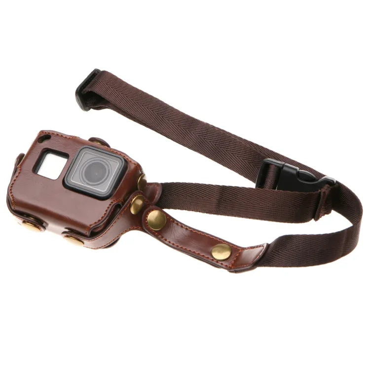 Gehäuse aus PU-Leder für GoPro HERO7 Black /6 /5 mit Tragegurt und Knöpfen, PU-Leder (Braun), PU-Leder (Kaffee), PU-Leder (Schwarz)