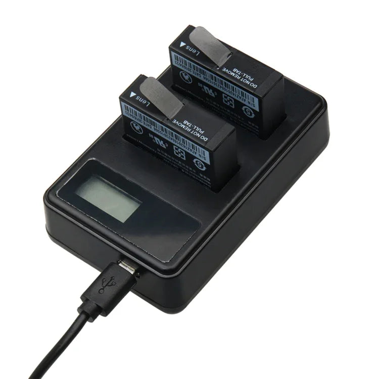 LCD-Bildschirm-Ladegerät mit zwei Akkus und USB-Kabel für die Xiaoyi 4K Sportkamera (XM47), Anzeige der Ladekapazität, LCD-Bildschirm-Ladegerät