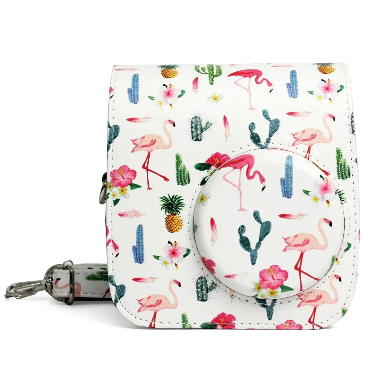 Schutzhülle aus PU-Leder mit Flamingo-Kaktus-Muster für FUJIFILM Instax Mini 7S / 7C Kameras, Flamingo-Kaktus