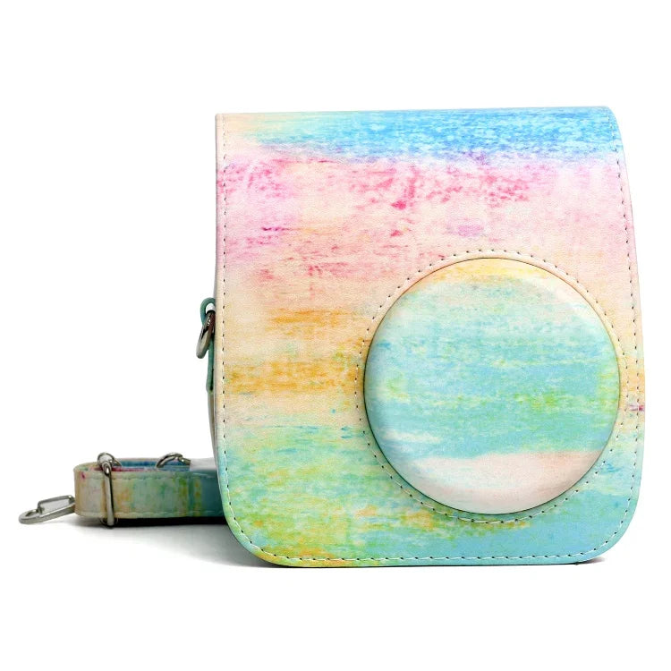 Schutzhülle aus PU-Leder mit Regenbogen-Ölgemälde-Muster für FUJIFILM Instax Mini 7S / 7C Kameras, Regenbogen-Öl