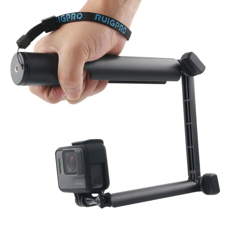 3-Wege-Einbeinstativ + Magic Mount Selfie-Stick für GoPro, Insta360, DJI und andere Action-Kameras, Länge: 24,5-63 cm, Länge: 24,5-63 cm (Schwarz)