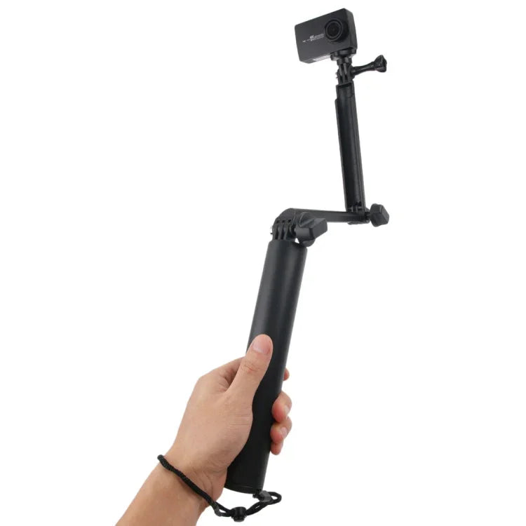 3-Wege-Einbeinstativ + Magic Mount Selfie-Stick für GoPro, Insta360, DJI und andere Action-Kameras, Länge: 24,5-63 cm, Länge: 24,5-63 cm (Schwarz)
