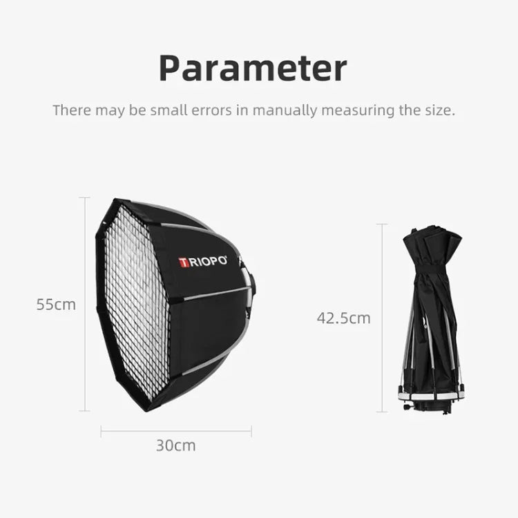 TRIOPO KS55 55cm Speedlite Blitzgerät Achteckiger Parabol-Softbox-Diffusor mit Halterung und Griff, KS55