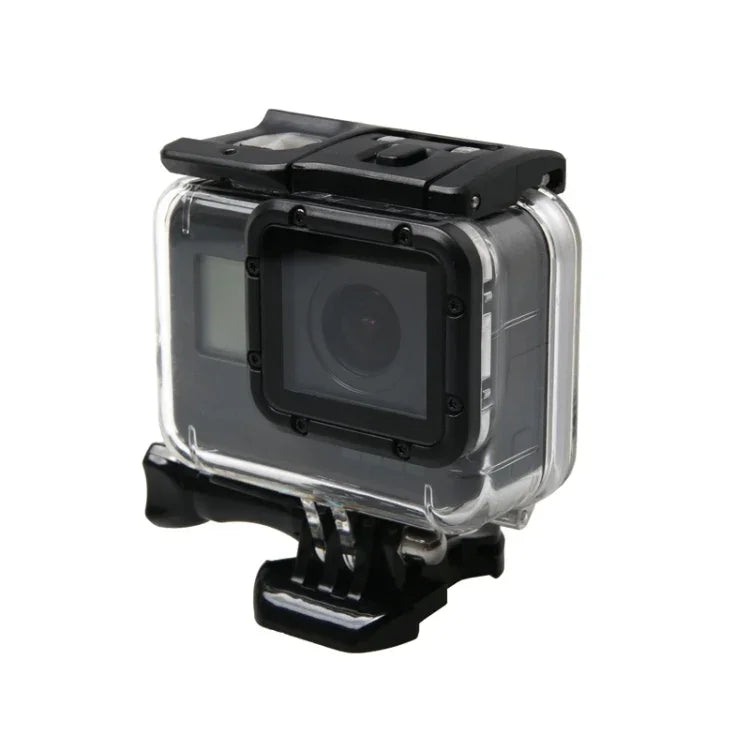 Wasserdichte Schutzhülle für GoPro HERO6/5 + Hohlrückseite mit Schnallenhalterung und Schraube, wasserdichtes Gehäuse