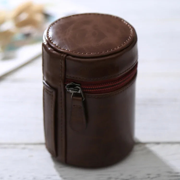 Kleines Objektivetui mit Reißverschluss aus PU-Leder für DSLR-Kameraobjektive, Größe: 11 x 8 x 8 cm, 11 x 8 cm (Braun), 11 x 8 cm (Kaffee), 11 x 8 cm (Schwarz)