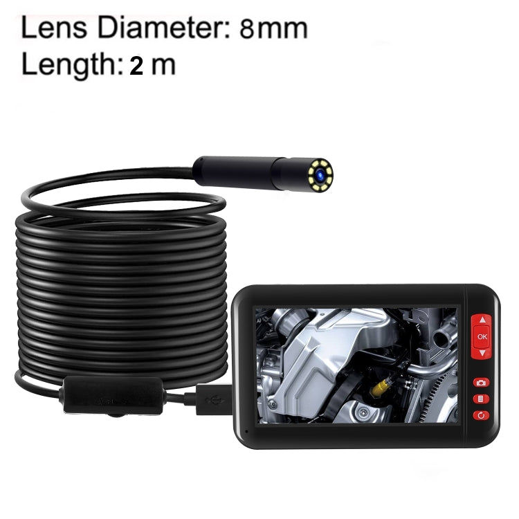 P20 Inspektionsendoskop mit 4,3-Zoll-HD1080P-Bildschirm, 8 LEDs, Länge: 2 m, Linsendurchmesser: 8 mm, Hartkabel, Länge: 2 m, Hartkabel
