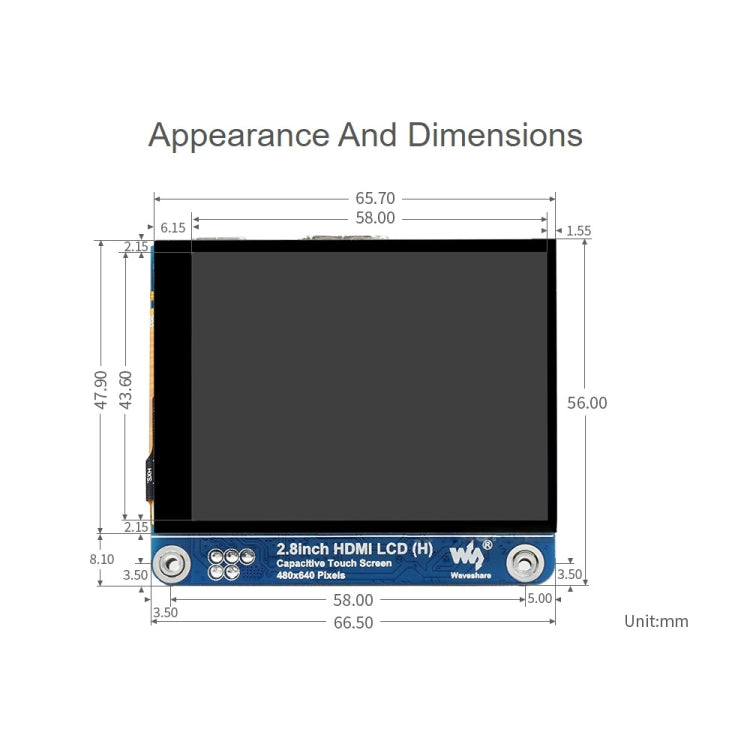 Waveshare 2,8 Zoll 480x640 HDMI IPS LCD Display (H) Vollständig laminiertes Display