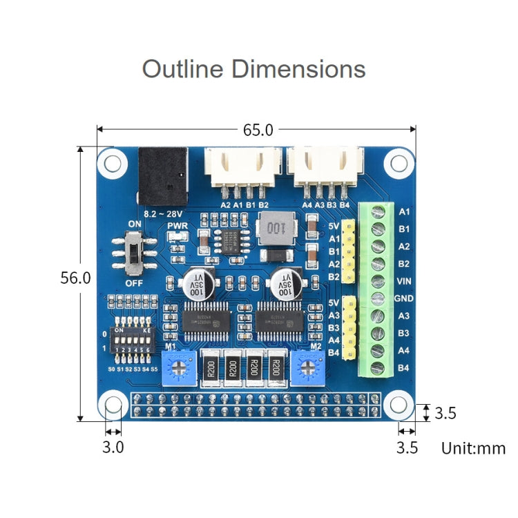 Waveshare HRB8825 Schrittmotor HAT für Raspberry Pi, treibt zwei Schrittmotoren an, bis zu 1/32 Mikroschritt