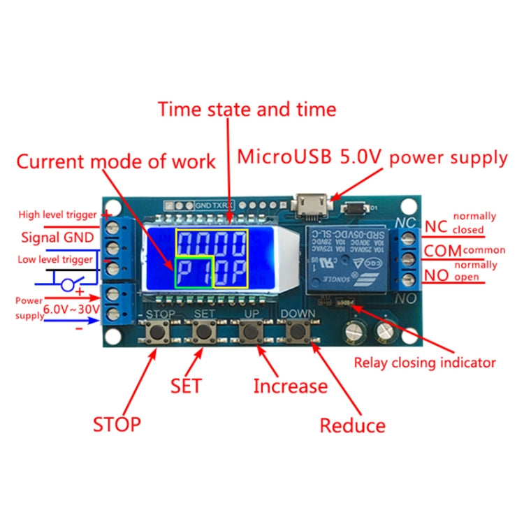 XY-LJ02 6-30V Micro-USB Digital LCD Display Zeitverzögerungsrelais Modul Steuerungs-Timer-Schalter