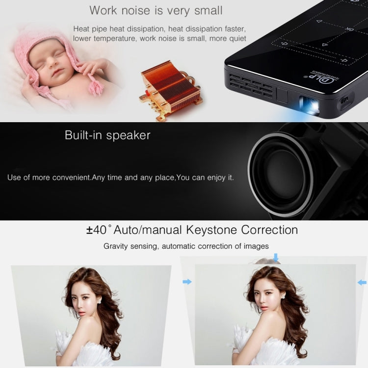 P09 Tragbarer 4K Ultra HD DLP Mini Smart Projektor mit Infrarot-Fernbedienung, Amlogic S905X 4-Kern A53 bis zu 1,5GHz Android 6.0, 1GB+8GB, Unterstützt 2.4G/5G WiFi, Bluetooth, TF-Karte
