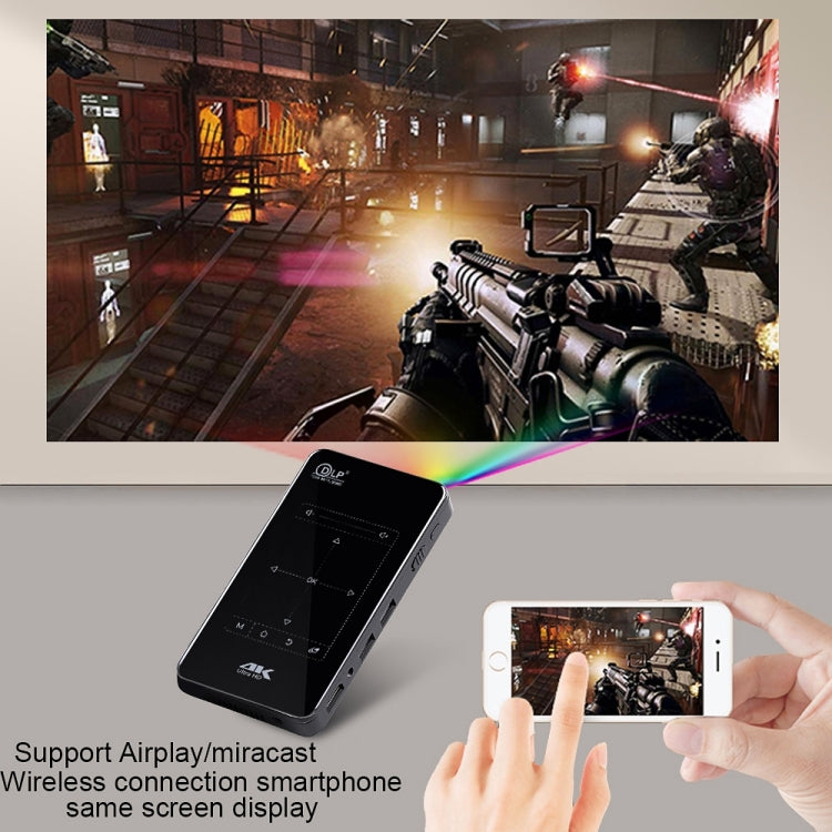 P09 Tragbarer 4K Ultra HD DLP Mini Smart Projektor mit Infrarot-Fernbedienung, Amlogic S905X 4-Kern A53 bis zu 1,5GHz Android 6.0, 1GB+8GB, Unterstützt 2.4G/5G WiFi, Bluetooth, TF-Karte