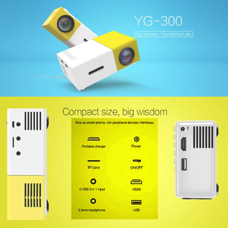YG300 400LM Tragbarer Mini Heimkino LED-Projektor mit Fernbedienung, unterstützt HDMI, AV, SD, USB Schnittstellen