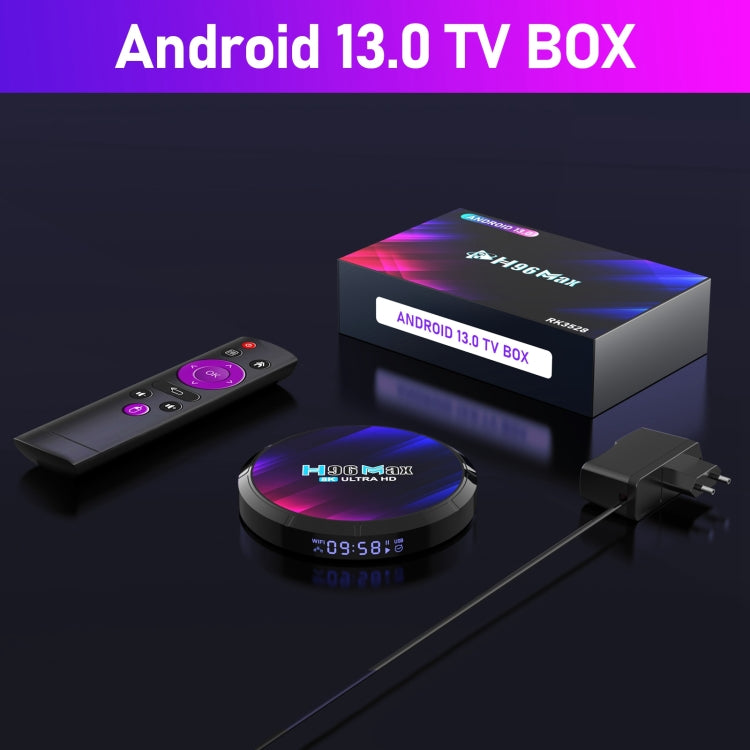 H96 Max 8K Ultra HD Smart TV Box Android 13.0 Mediaplayer mit Fernbedienung, RK3528 Quad-Core, 4GB+64GB, 4GB+64GB