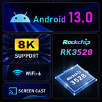 H96 Max 8K Ultra HD Smart TV Box Android 13.0 Mediaplayer mit Fernbedienung, RK3528 Quad-Core, 4GB+64GB, 4GB+64GB