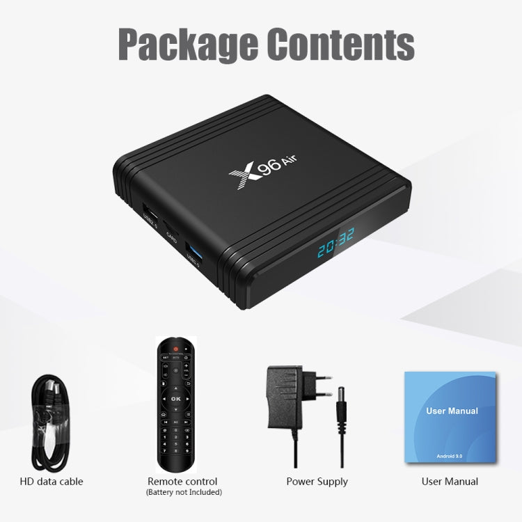X96 Air 8K Smart TV BOX Android 9.0 Mediaplayer mit Fernbedienung, Quad-Core Amlogic S905X3, RAM: 4GB, ROM: 64GB, Dual-Band WiFi, Bluetooth, AU-Stecker, 4GB+64GB
