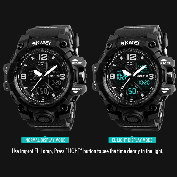 SKMEI 1155B Multifunktionale Herren Outdoor-Sport Armbanduhr mit großem Zifferblatt, wasserdicht und nachtleuchtend