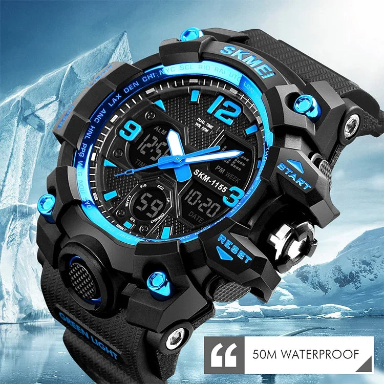 SKMEI 1155B Multifunktionale Herren Outdoor-Sport Armbanduhr mit großem Zifferblatt, wasserdicht und nachtleuchtend