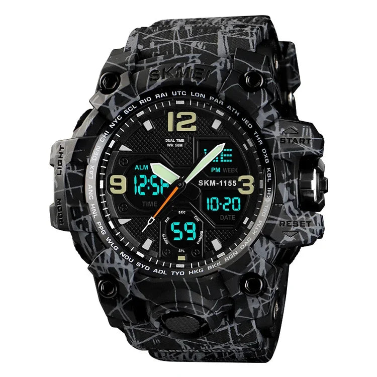 SKMEI 1155B Multifunktionale Herren Outdoor-Sport Armbanduhr mit großem Zifferblatt, wasserdicht und nachtleuchtend