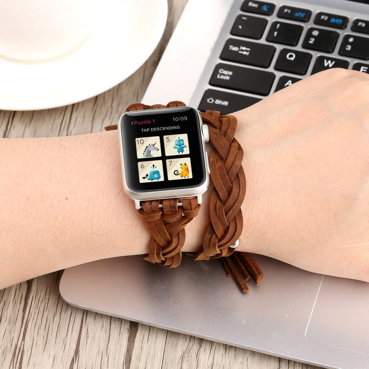 Handgewebtes Lederarmband für Apple Watch Series 6 & SE & 5 & 4 40mm / 3 & 2 & 1 38mm, für Apple Watch Series 7 41mm / 6 & SE & 5 & 4 40mm / 3 & 2 & 1 38mm, für Apple Watch Series 8&7 41mm / SE 2&6&SE&5&4 40mm / 3&2&1 38mm