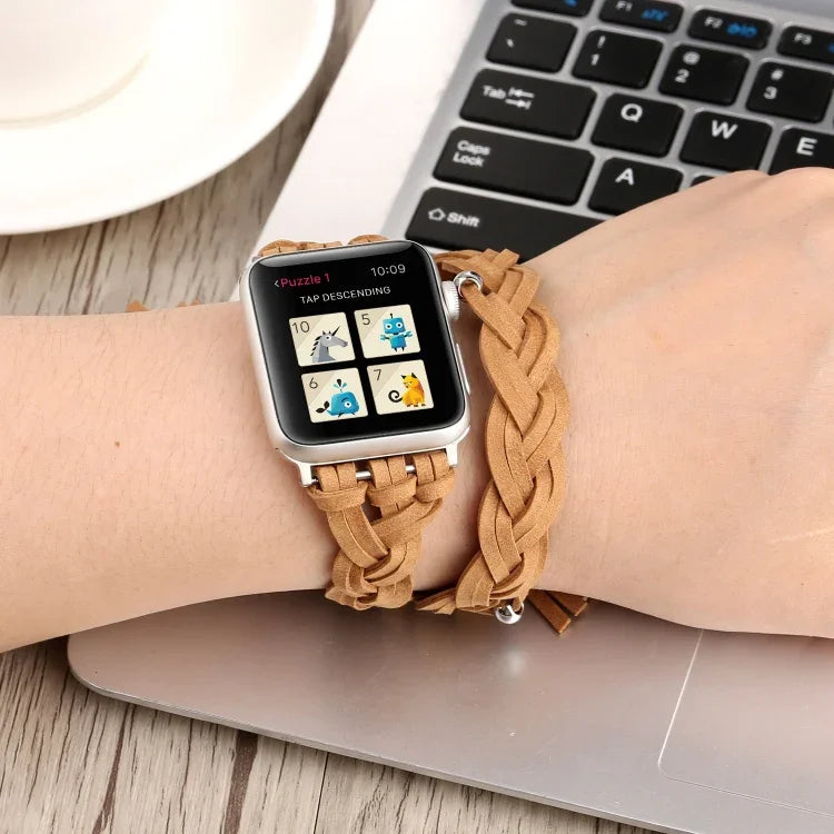 Handgewebtes Lederarmband für Apple Watch Series 6 & SE & 5 & 4 44mm / 3 & 2 & 1 42mm, für Apple Watch Ultra 49mm / Series 8&7 45mm / SE 2&6&SE&5&4 44mm / 3&2&1 42mm, für Apple Watch Series 7 45mm / 6 & SE & 5 & 4 44mm / 3 & 2 & 1 42mm