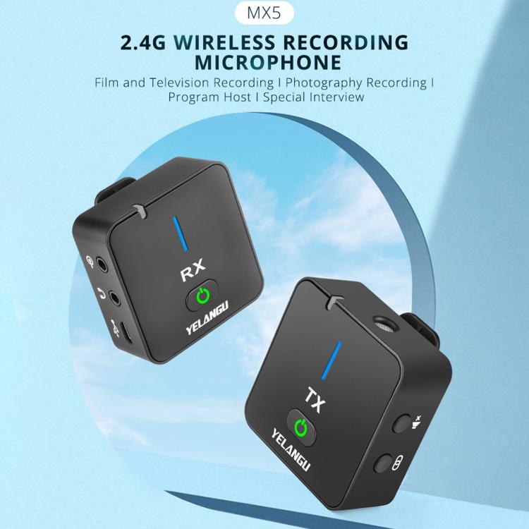 YELANGU MX5 2,4G Live-Übertragungs Interview Aufnahme Drahtloses Mikrofon