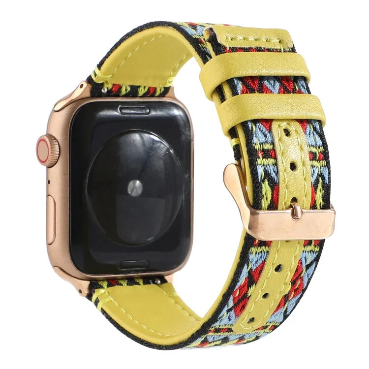 Ethno-Lederarmband für Apple Watch Series 6, SE, 5 und 4 (44 mm) / 3, 2 und 1 (42 mm), für Apple Watch Series 7 (45 mm) / 6, SE, 5 und 4 (44 mm) / 3, 2 und 1 (42 mm)