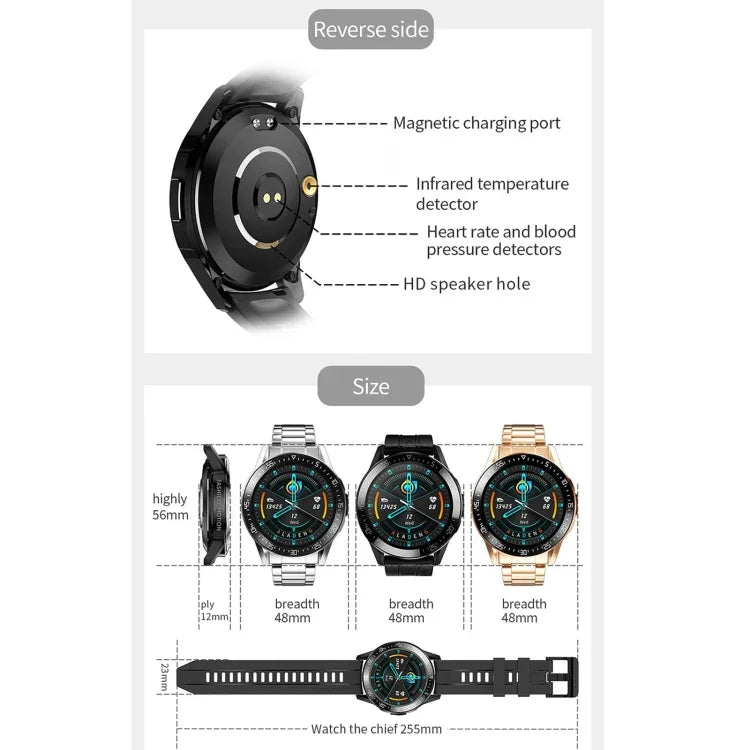 GT3 Smartwatch mit 1,3 Zoll großem, rundem Vollbilddisplay, unterstützt Schlafüberwachung, Herzfrequenzmessung und Temperaturüberwachung.