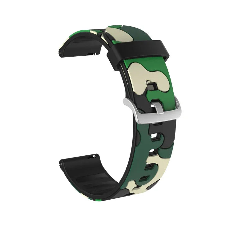 Silikon-Ersatzarmband in Tarnmuster mit silberner Schließe, 20 mm für Samsung Galaxy Watch 3 (41 mm), 22 mm für Samsung Galaxy Watch 3 (45 mm), 20 mm für Samsung Galaxy Watch Active2 (44 mm), 20 mm für Huawei Watch GT 2 (42 mm) ...