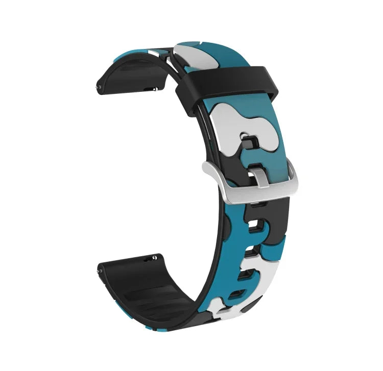 Silikon-Ersatzarmband in Tarnmuster mit silberner Schließe, 20 mm für Samsung Galaxy Watch 3 (41 mm), 22 mm für Samsung Galaxy Watch 3 (45 mm), 20 mm für Samsung Galaxy Watch Active2 (44 mm), 20 mm für Huawei Watch GT 2 (42 mm) ...