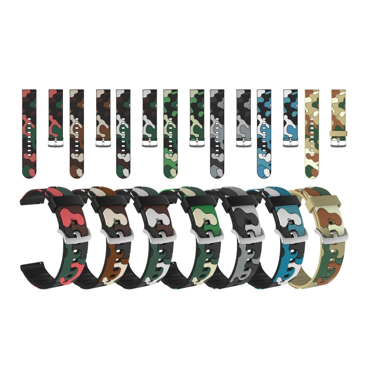 Camouflage Silicone Replacement Wrist Strap Watchband with Silver Buckle, 20mm For Fossil Gen 5 Carlyle, 20mm For Fossil Hybrid Smartwatch HR, 20mm For Fossil Mens Gen 4 Explorist HR, 20mm For Fossil Mens Sport