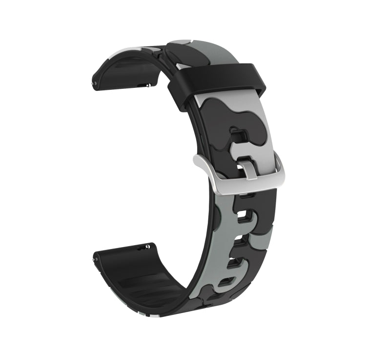 Camouflage Silicone Replacement Wrist Strap Watchband with Silver Buckle, 20mm For Fossil Gen 5 Carlyle, 20mm For Fossil Hybrid Smartwatch HR, 20mm For Fossil Mens Gen 4 Explorist HR, 20mm For Fossil Mens Sport