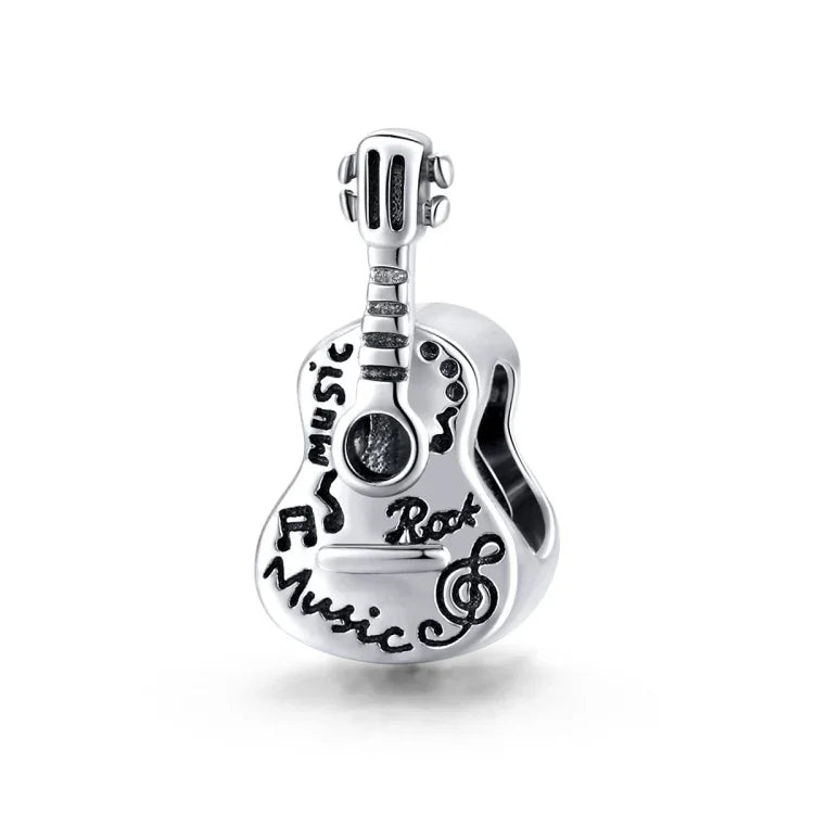 Einfache Gitarrenperlen aus 925er Sterlingsilber, DIY-Armband- und Halskettenzubehör, Gitarre