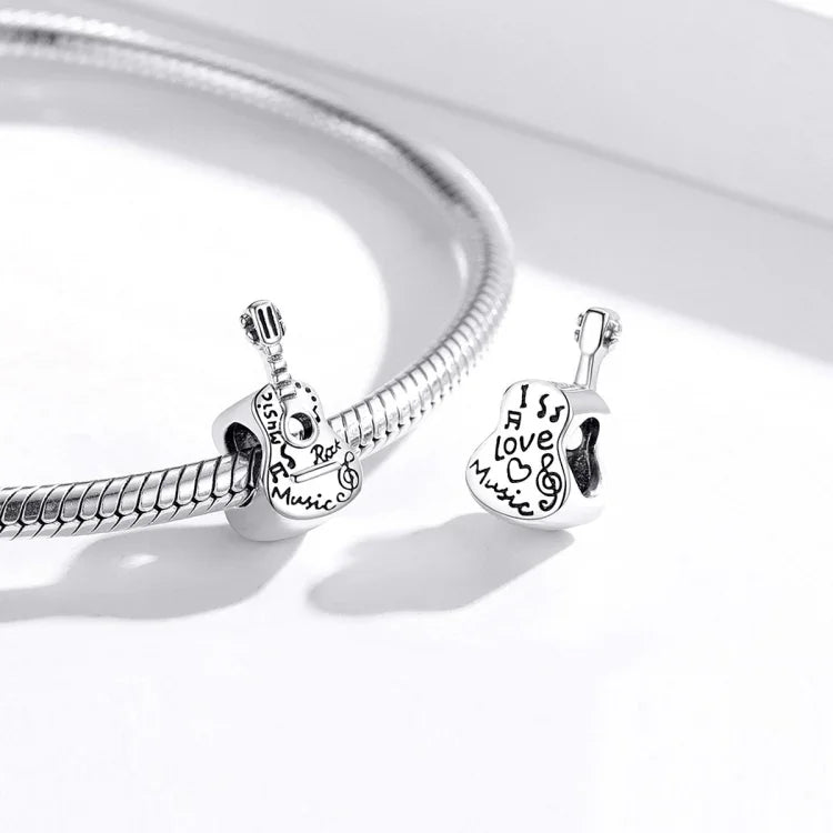 Einfache Gitarrenperlen aus 925er Sterlingsilber, DIY-Armband- und Halskettenzubehör, Gitarre