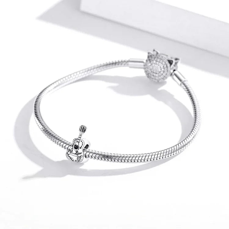 Einfache Gitarrenperlen aus 925er Sterlingsilber, DIY-Armband- und Halskettenzubehör, Gitarre