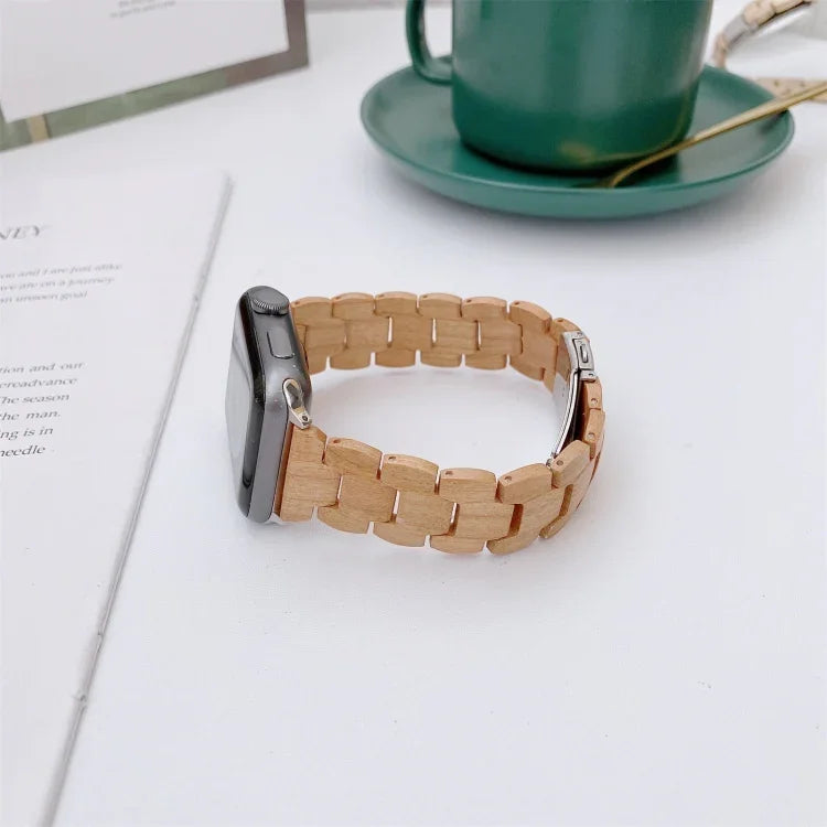 Wooden Bead Woven Watchband For Apple Watch Series 6 & SE & 5 & 4 40mm / 3 & 2 & 1 38mm, For Apple Watch Series 7 41mm / 6 & SE & 5 & 4 40mm / 3 & 2 & 1 38mm, For Apple Watch Series 8&7 41mm / SE 2&6&SE&5&4 40mm / 3&2&1 38mm