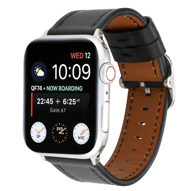 Modernes Armband aus echtem Leder mit Dornschließe, passend für Apple Watch Series 7 (41 mm), 6, SE, 5, 4 (40 mm), 3, 2, 1 (38 mm) und 7 (45 mm), 6, SE, 5, 4 (44 mm) sowie 3, 2, 1 (42 mm).