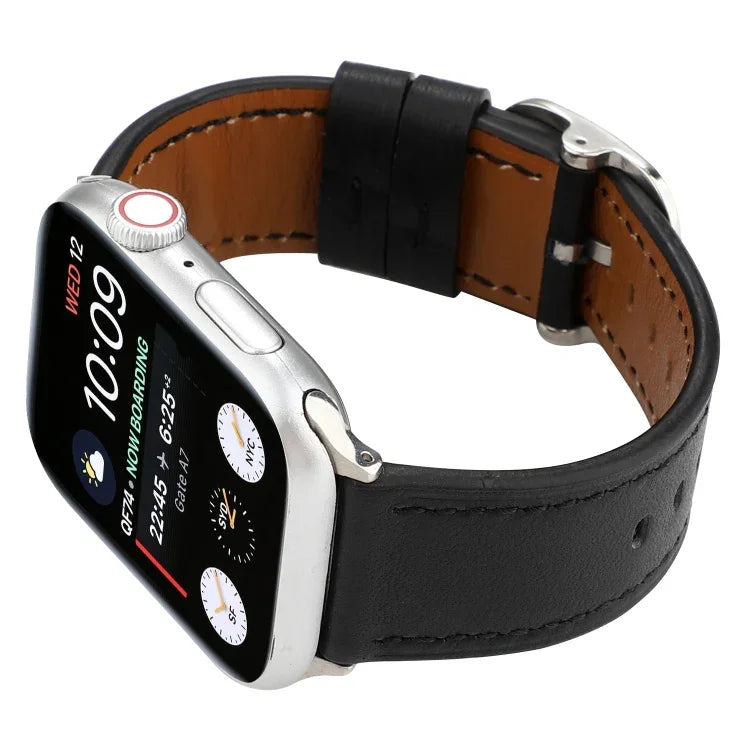 Modernes Armband aus echtem Leder mit Dornschließe, passend für Apple Watch Series 7 (41 mm), 6, SE, 5, 4 (40 mm), 3, 2, 1 (38 mm) und 7 (45 mm), 6, SE, 5, 4 (44 mm) sowie 3, 2, 1 (42 mm).