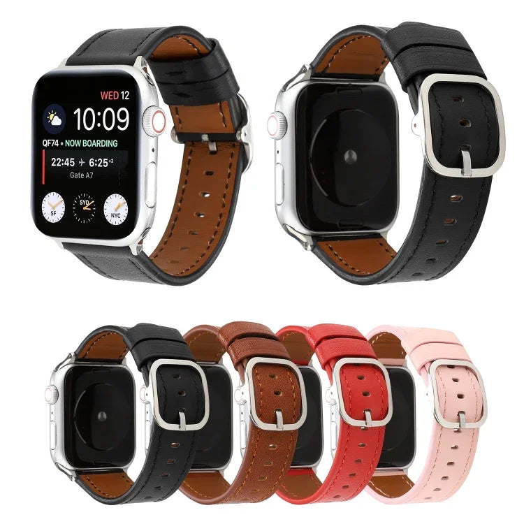 Modernes Armband aus echtem Leder mit Dornschließe, passend für Apple Watch Series 7 (41 mm), 6, SE, 5, 4 (40 mm), 3, 2, 1 (38 mm) und 7 (45 mm), 6, SE, 5, 4 (44 mm) sowie 3, 2, 1 (42 mm).