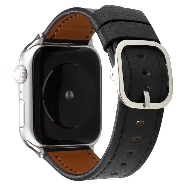 Modernes Armband aus echtem Leder mit Dornschließe, passend für Apple Watch Series 7 (41 mm), 6, SE, 5, 4 (40 mm), 3, 2, 1 (38 mm) und 7 (45 mm), 6, SE, 5, 4 (44 mm) sowie 3, 2, 1 (42 mm).