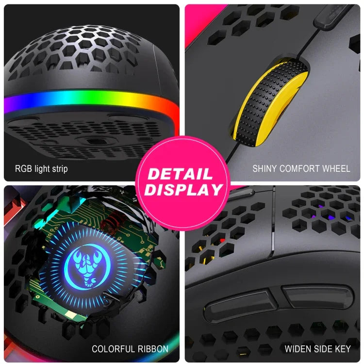 HXSJ T90 RGB-Licht Kabellose Gaming-Maus mit drei Modi