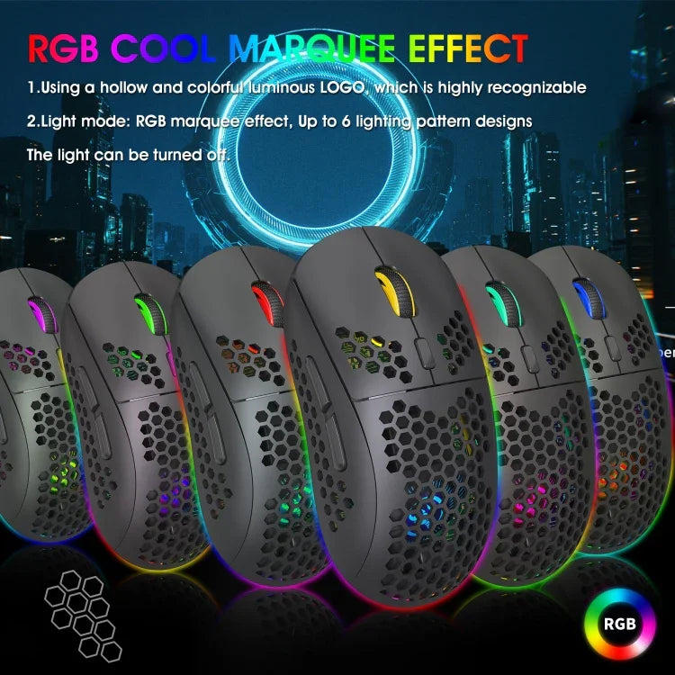 HXSJ T90 RGB-Licht Kabellose Gaming-Maus mit drei Modi