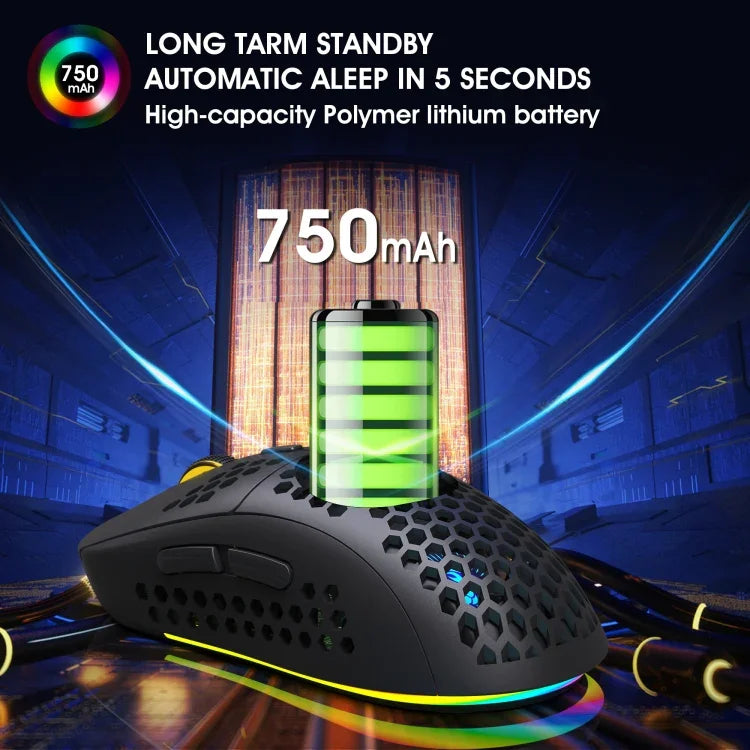 HXSJ T90 RGB-Licht Kabellose Gaming-Maus mit drei Modi