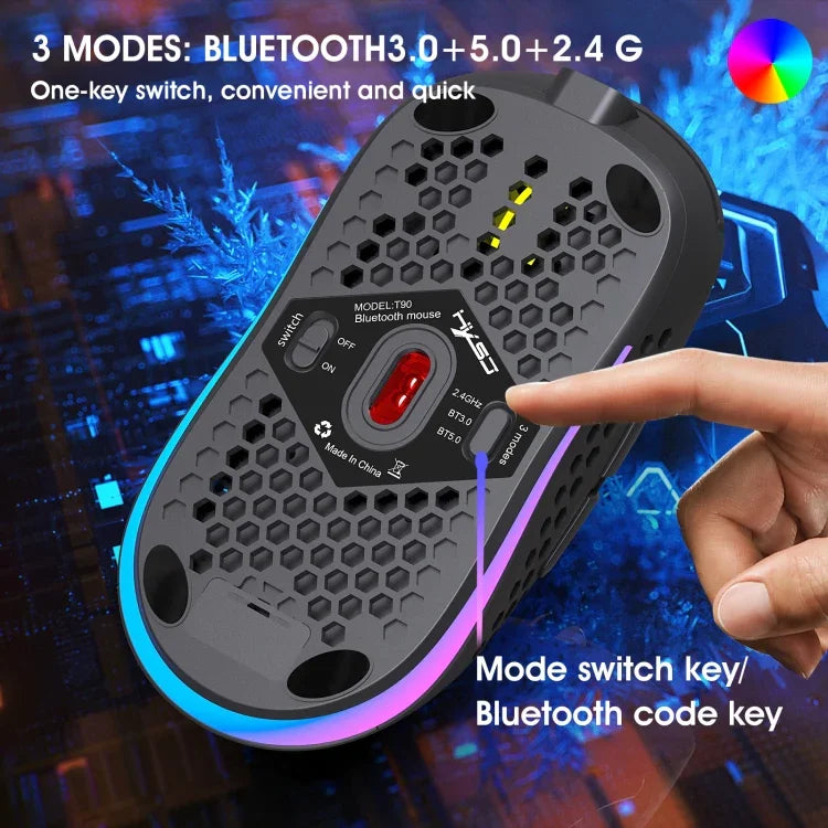 HXSJ T90 RGB-Licht Kabellose Gaming-Maus mit drei Modi