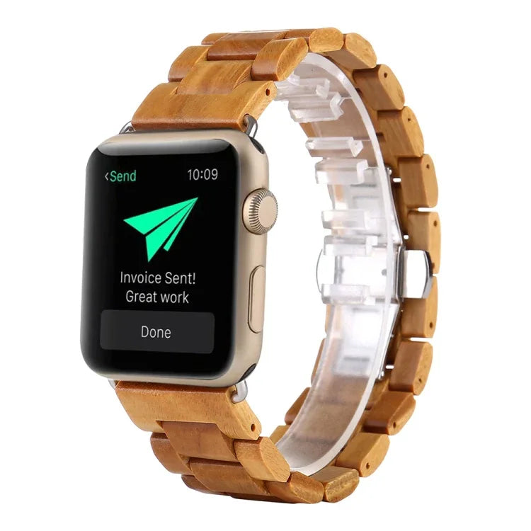 Ersatzarmband aus Holz für Apple Watch Series 7 (41 mm), Series 6, SE, Series 5 und Series 4 (40 mm) sowie Series 7 (45 mm), Series 6, SE, Series 5 und Series 4 (44 mm).