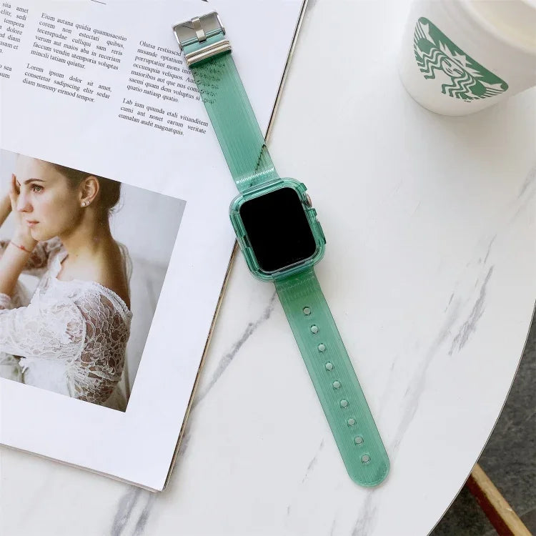 Transparentes TPU-Armband in Bonbonfarben für Apple Watch Series 6, SE, 5 und 4 (44 mm) sowie für Apple Watch Series 7 (45 mm) und Series 6, SE, 5 und 4 (44 mm).