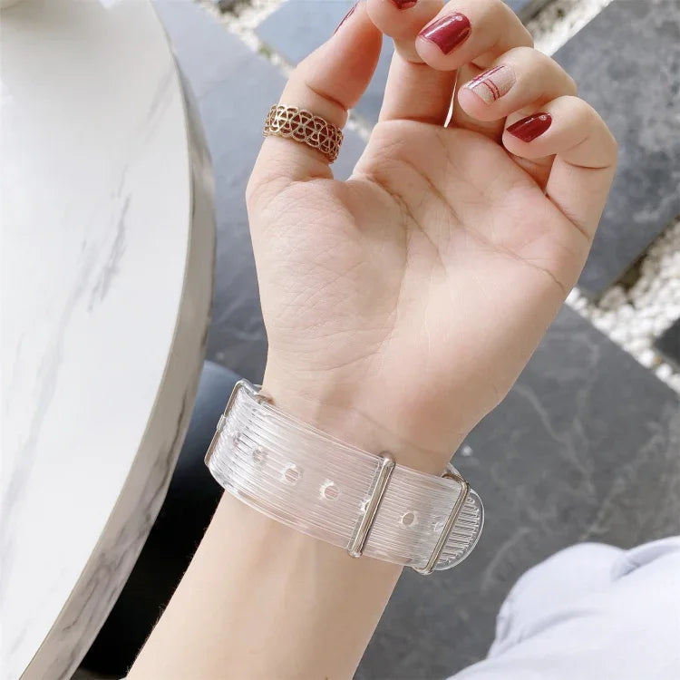 Transparentes TPU-Armband in Bonbonfarben für Apple Watch Series 6, SE, 5 und 4 (44 mm) sowie für Apple Watch Series 7 (45 mm) und Series 6, SE, 5 und 4 (44 mm).