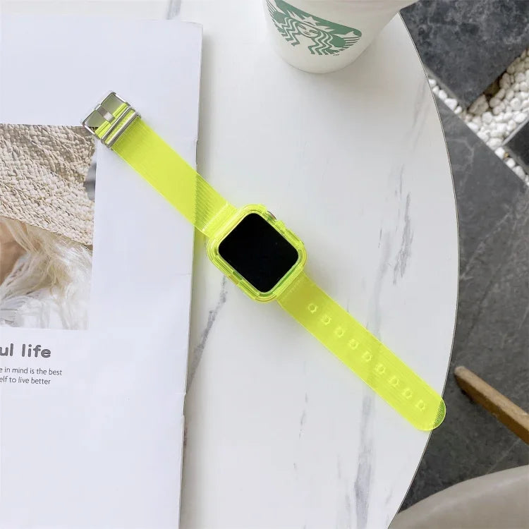 Transparentes TPU-Armband in Bonbonfarben für Apple Watch Series 6, SE, 5 und 4 (44 mm) sowie für Apple Watch Series 7 (45 mm) und Series 6, SE, 5 und 4 (44 mm).